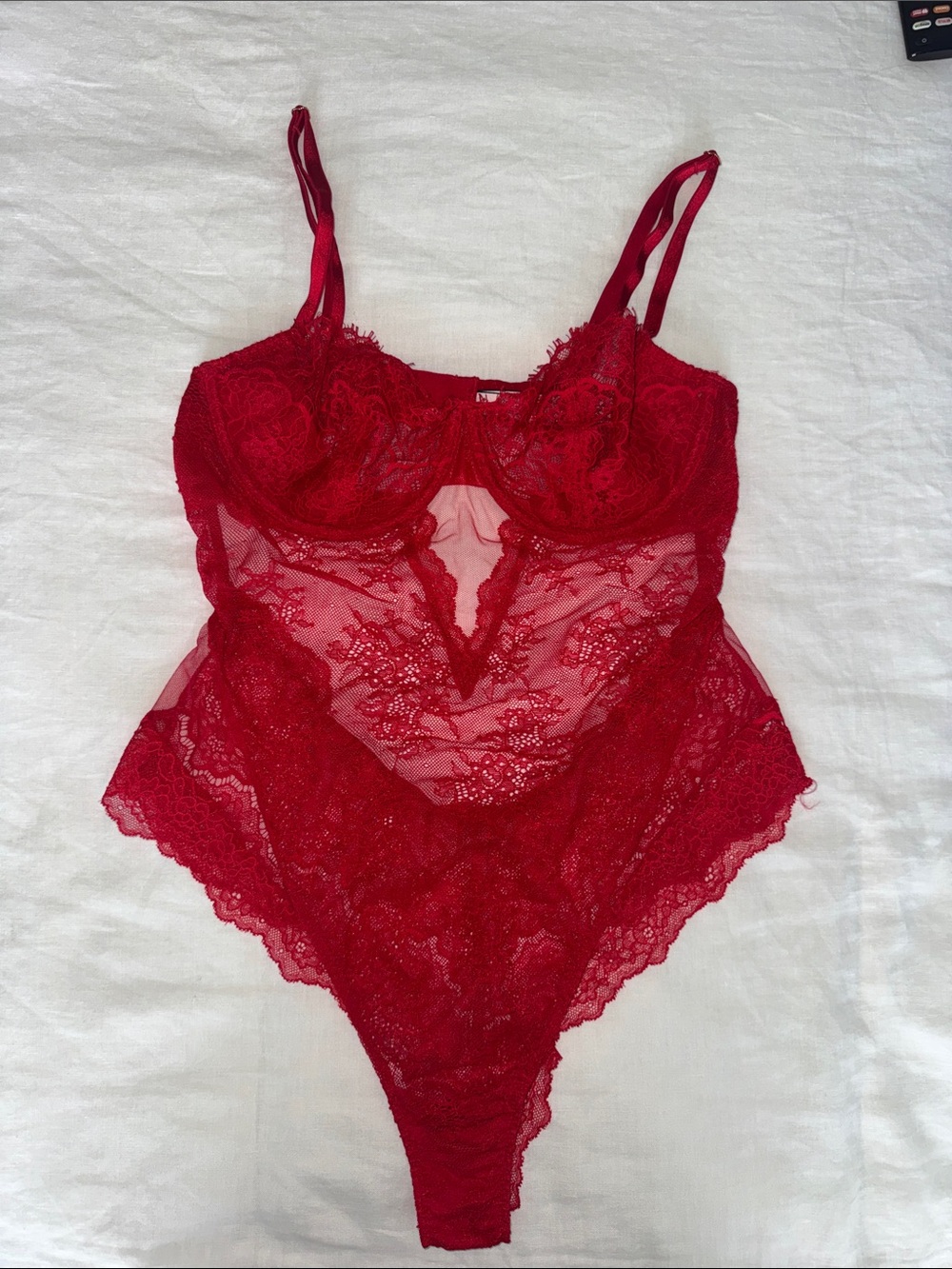 Victoria's Secret Red Lace Teddy Bodysuit